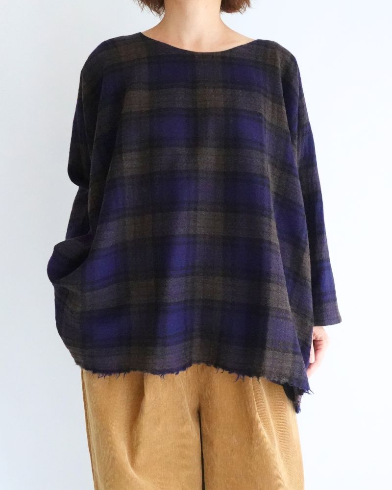 Wool Gauze Voile Reversible Top in Navy/Brown