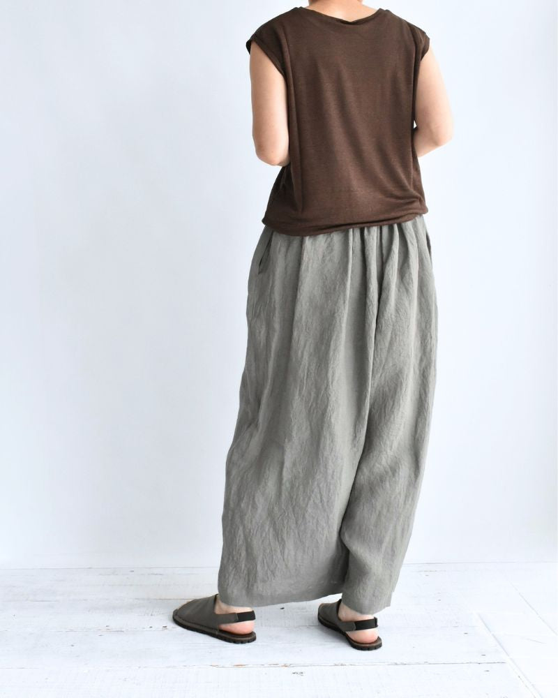 Wide Cocoon Gathered Pants (LINEN) in Gray