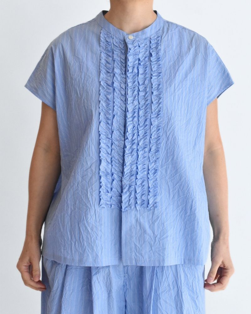 RAY-CC French Sleeve Frill Blouse in SaxStripe