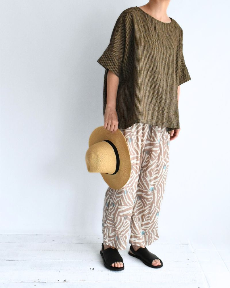 Wide Cuffed T-Blouse in Camel/Black