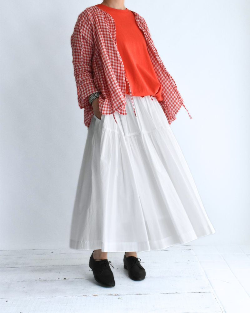 Tiered Gathered Cotton Skirt in White