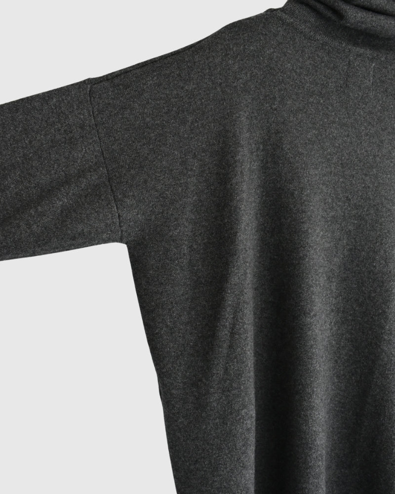 12GG Plain Stitch Drop Shoulder Polo Neck with Slit in Charcoal