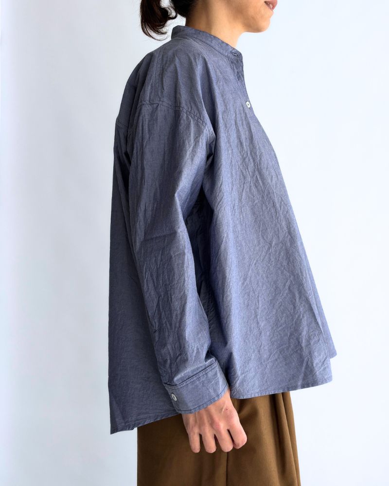 Band Collar Big Shirt in Navy