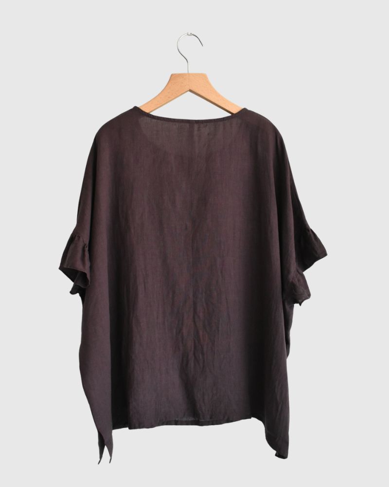 Frill Top Blouse in Brown