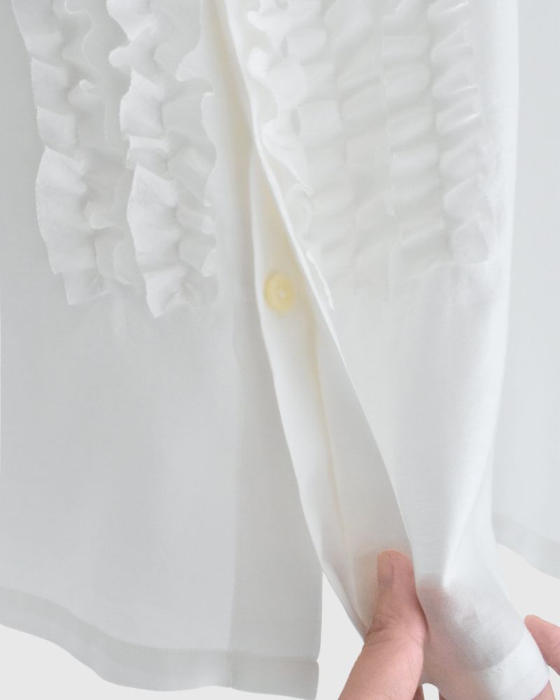 RAY-SILK French Sleeve Frill Blouse in White