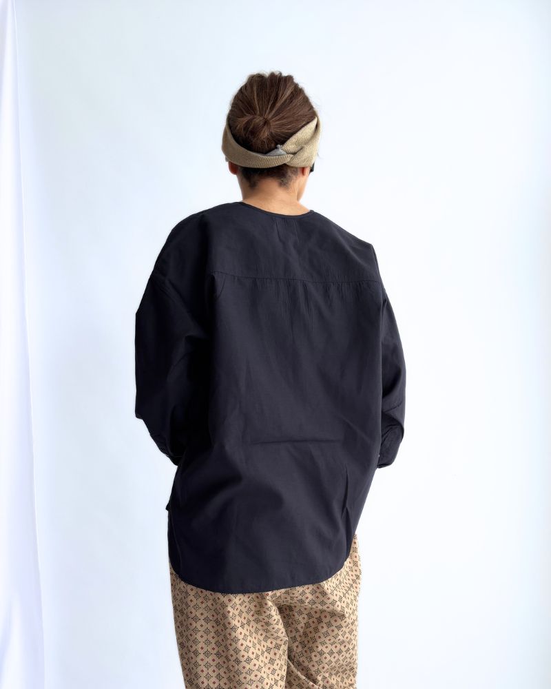 BANGALORE COTTON/SILK PLAIN PULLOVER SHIRT in Navy
