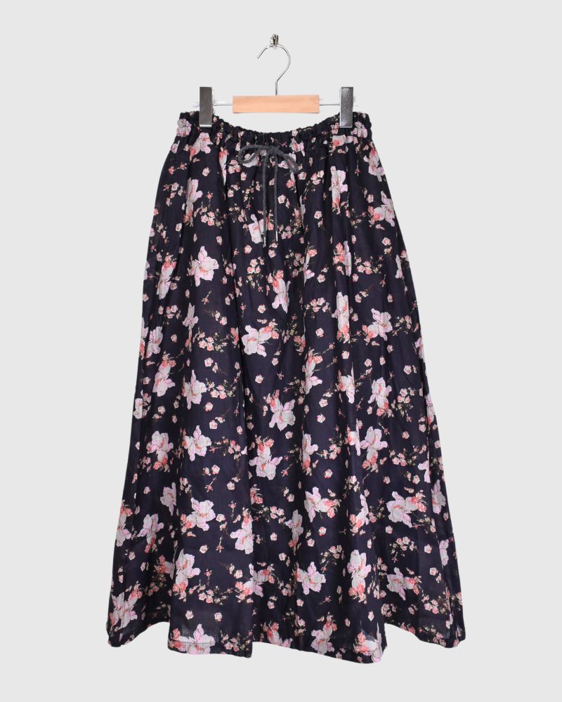 Ichi Antiquite S Linen Flower Print Skirt In Navy Miel Jp