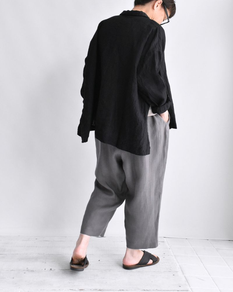 Asymmetric Pocket Baker Pants (LINEN) in DarkGray
