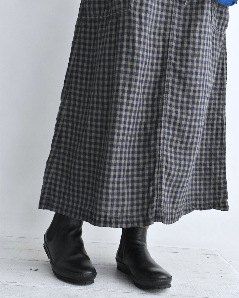 LINEN CHECK OVERDYE EASY SKIRT in SmokeGray