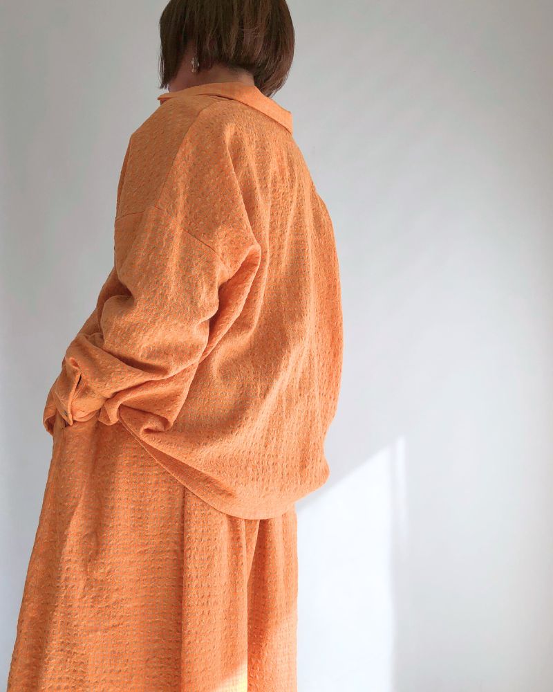 Wool cotton gingham shirt in Orange/Mocha