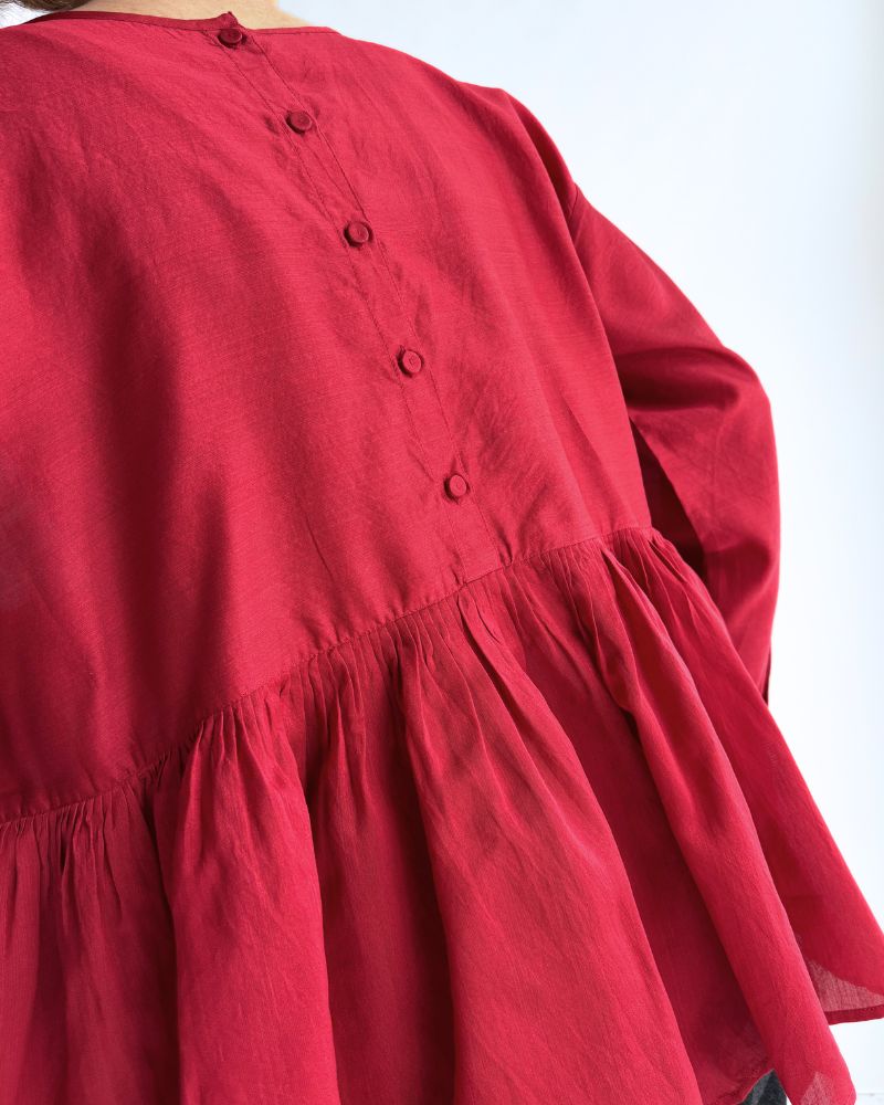 RAHASTHAN TUCK GATHERED PULLOVER in Red