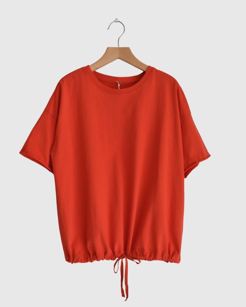 Half-Sleeve Drawstring T-shirt in Orange