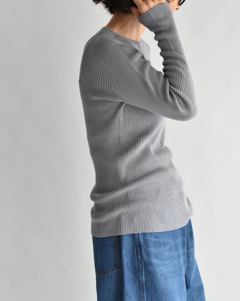 JAPAN WHOLEGARMENT Rib Knit Pullover in LightGray