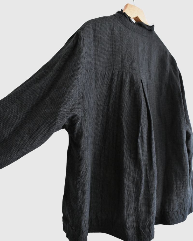 ANONYMOUS FRILL COLLAR CHINA JACKET in BlackBirdsEye