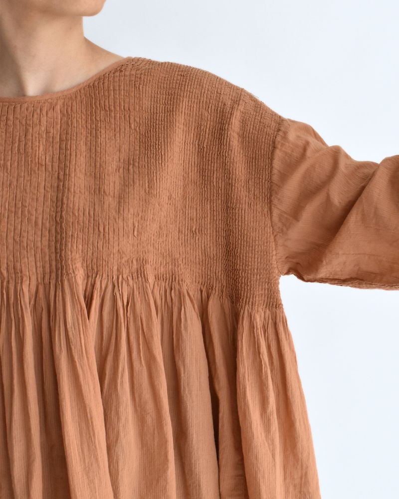 Crew-Neck 3/4 SL Shirt with Mini Pintuck in DarkOrange