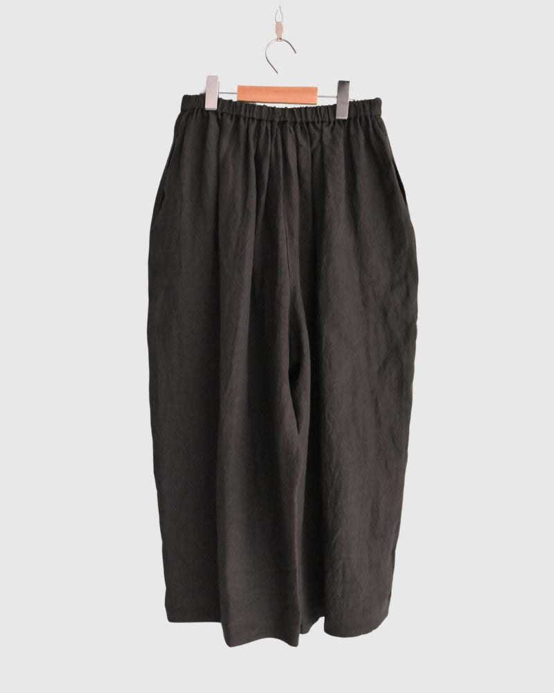 Wide Cocoon Gathered Pants (LINEN) in Brown