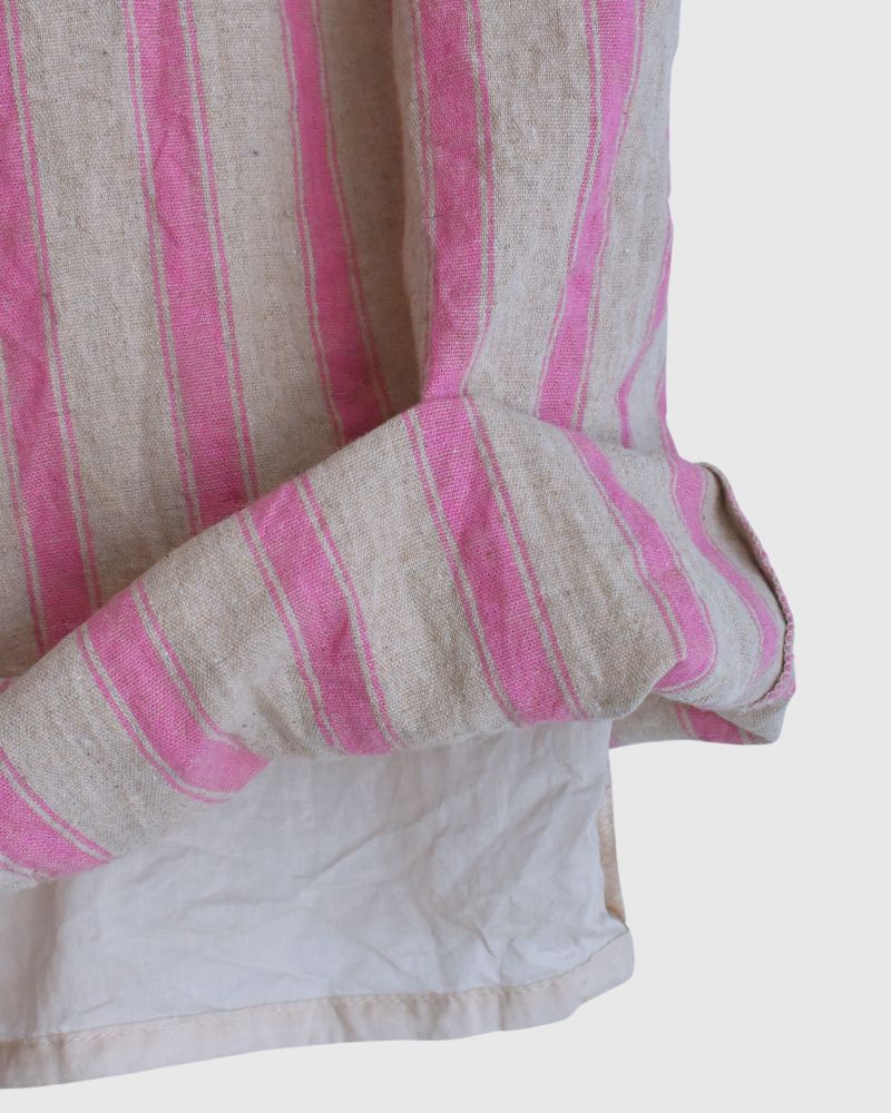 Linen Cotton Stripe Pants in Pink/Natural