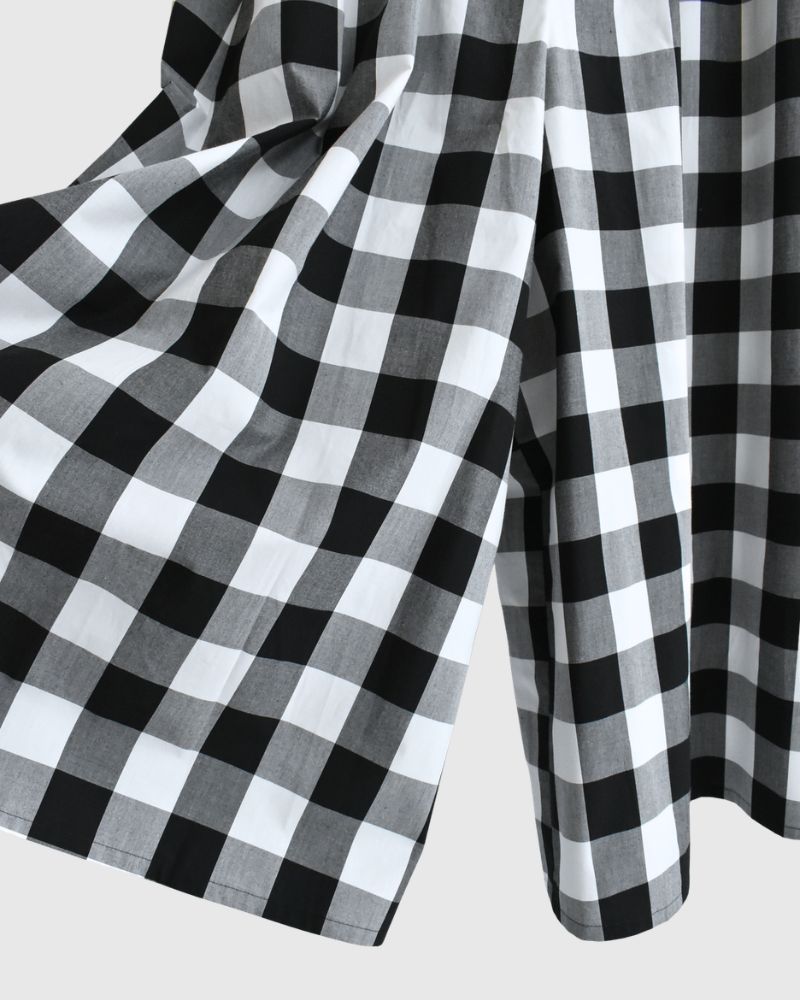 Block Check Culotte Pants in White/Black