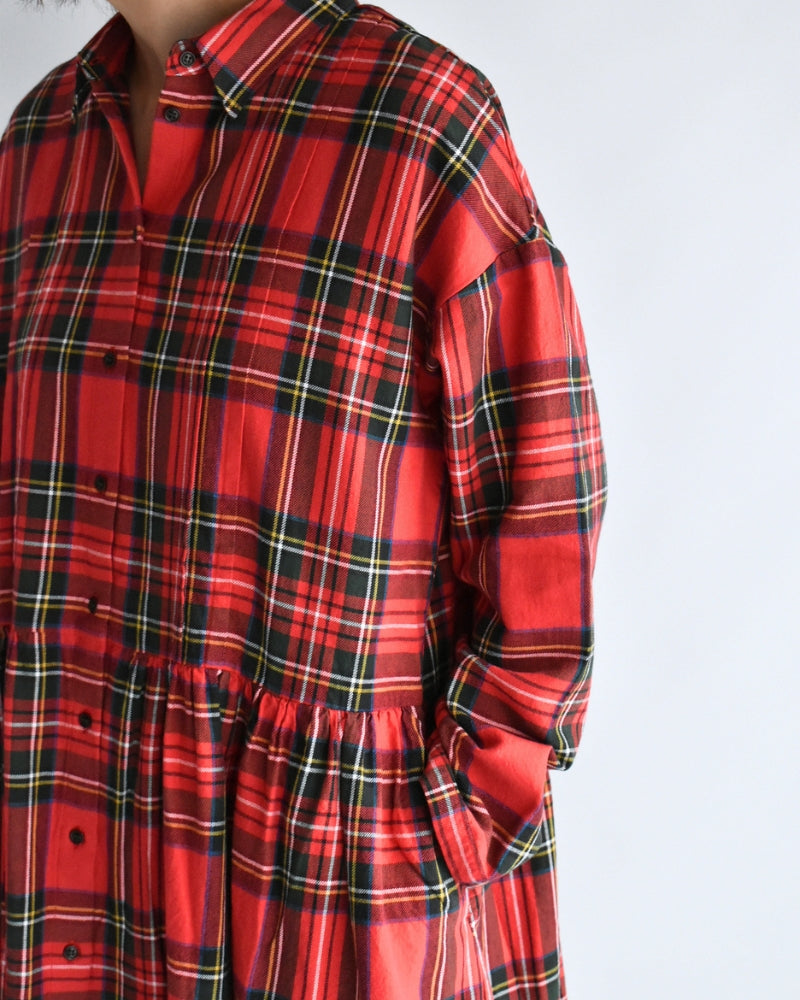 Indigo Tartan Foundation Shirt Dress in Red