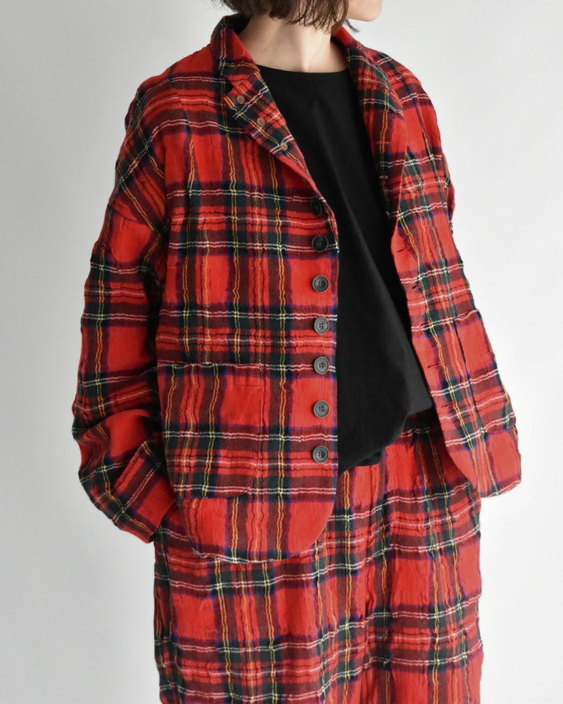 Cotton Wool Tartan Check Jacket in Red
