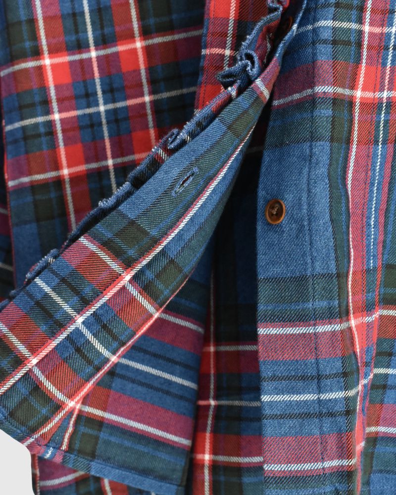 Indigo Tartan Frill Blouse in Blue