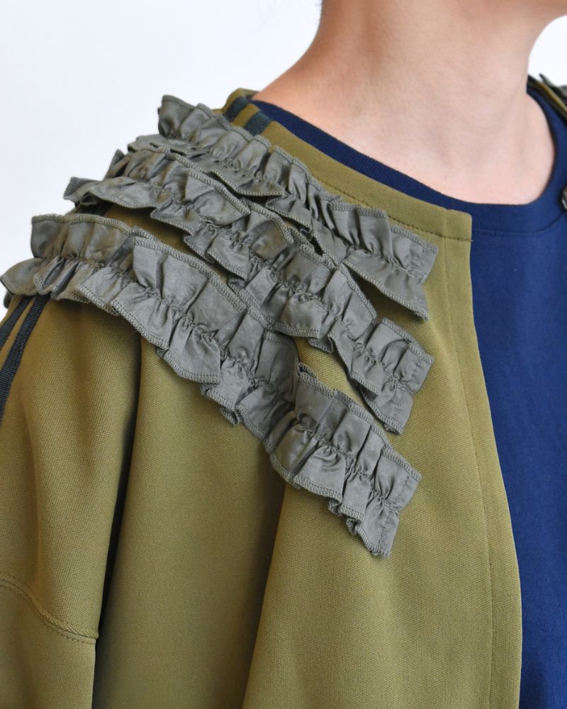 Track Frill Cardigan in Khaki