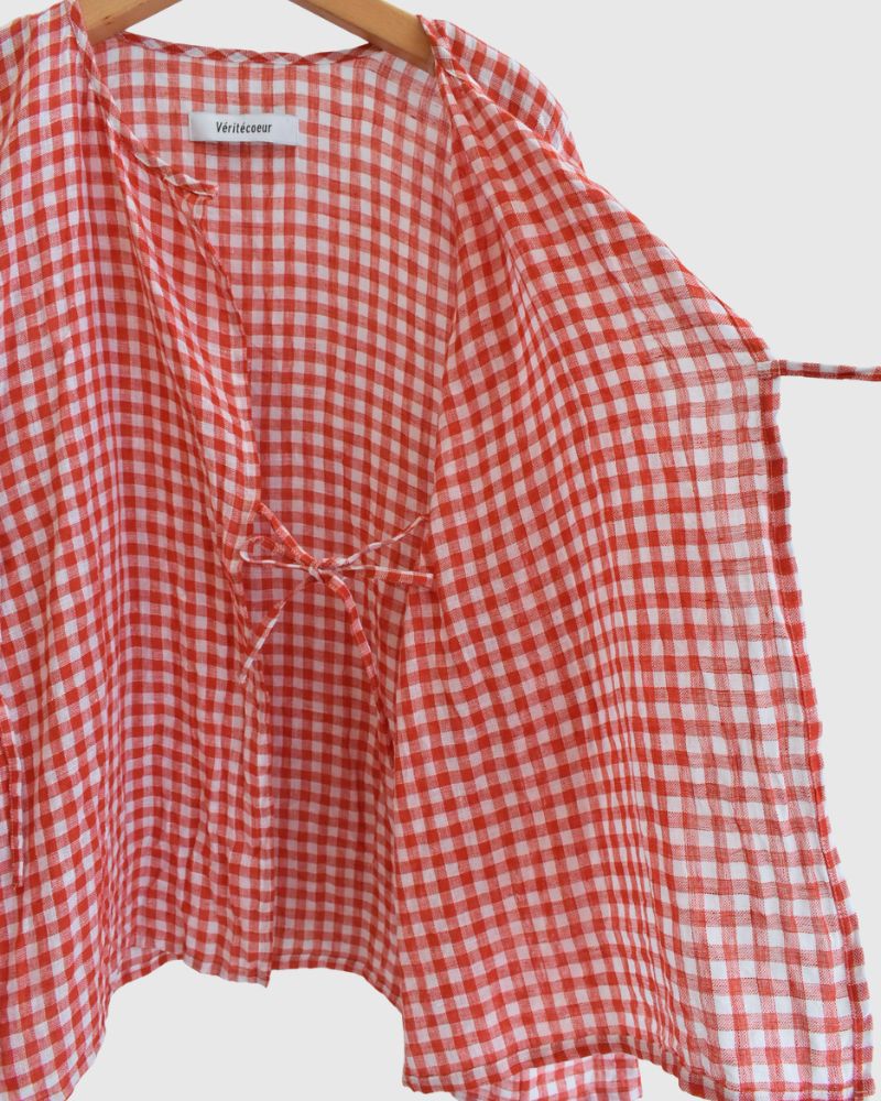 Gingham Check Cache-coeur Blouse in RedCheck