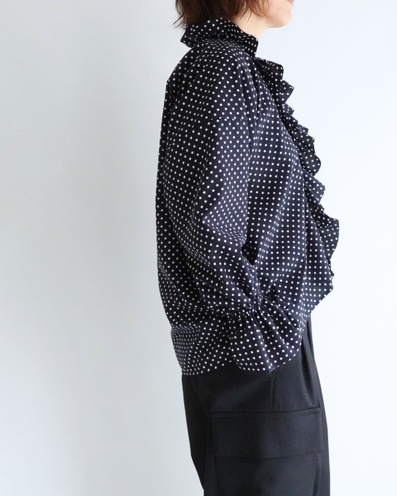 Dot Frill Blouse in Navy