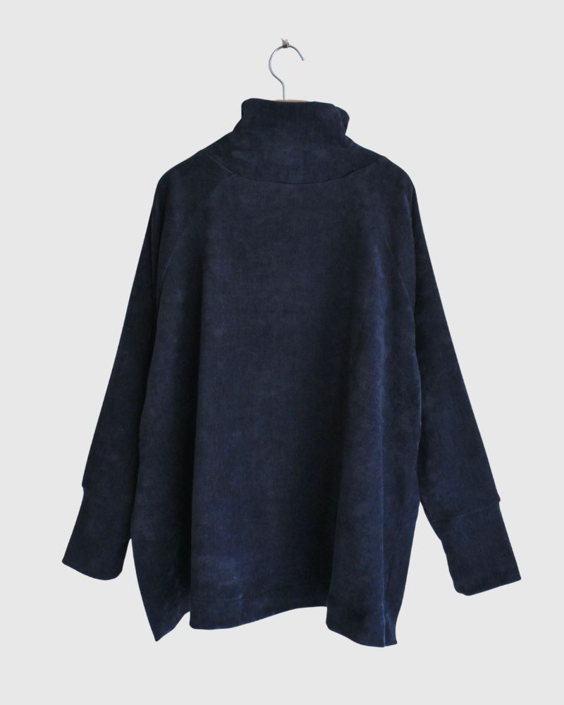 High-neck flared design top 'BONI' in Navy