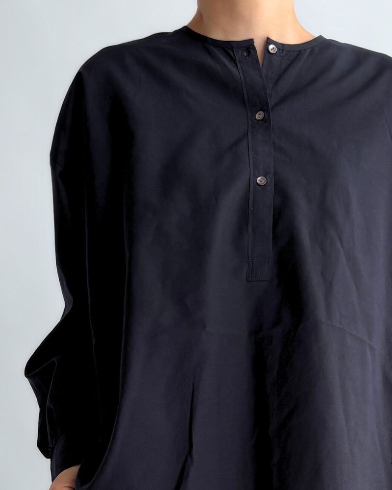BANGALORE COTTON/SILK PLAIN PULLOVER SHIRT in Navy