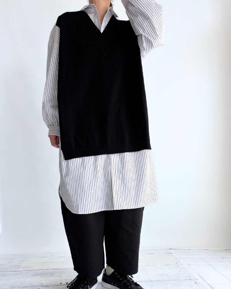 Knit vest layered striped shirt dress 'APOLU' in OffWhite