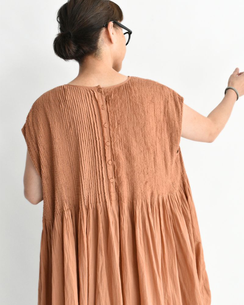 Crew-Neck F/SL Dress with Pintuck in DarkOrange