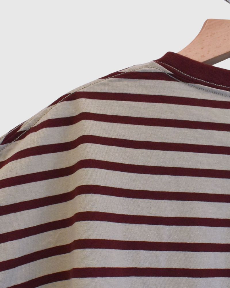 Taco Cotton Striped Long Sleeve T-Shirt Royal in Beige/Bordeaux