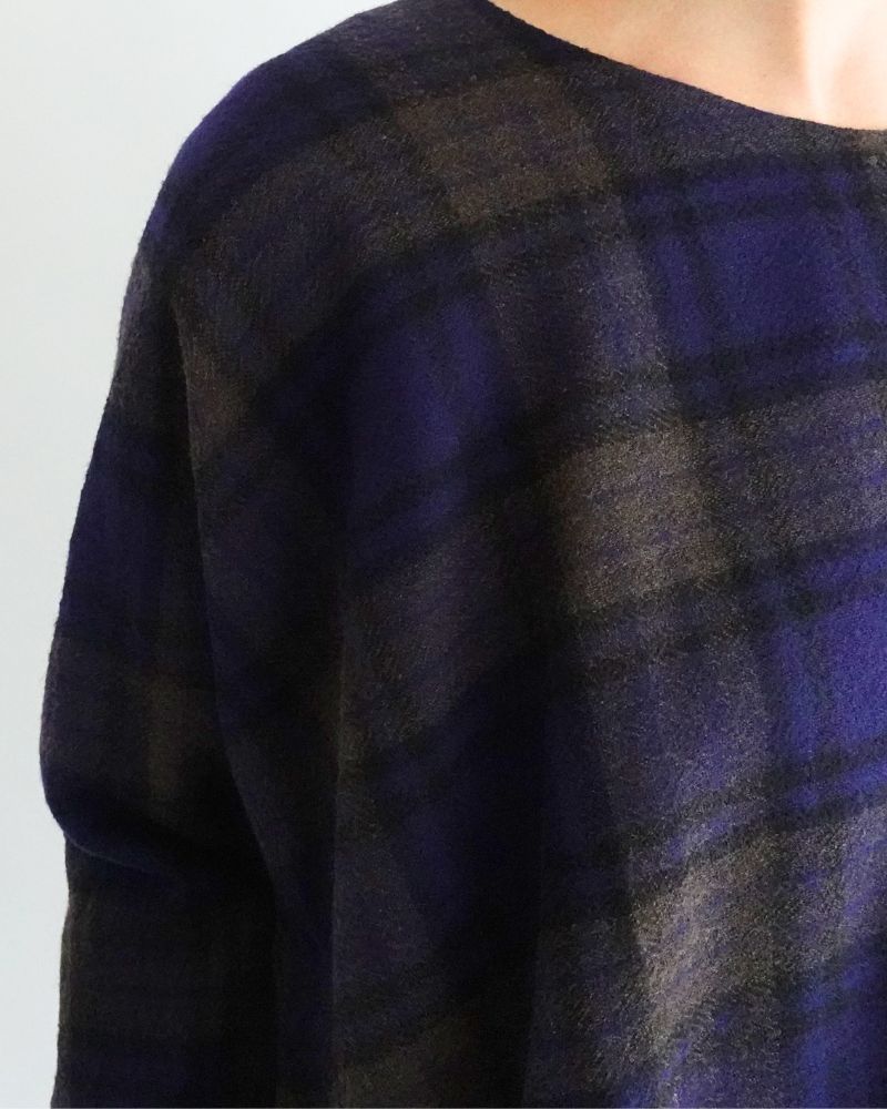 Wool Gauze Voile Reversible Top in Navy/Brown