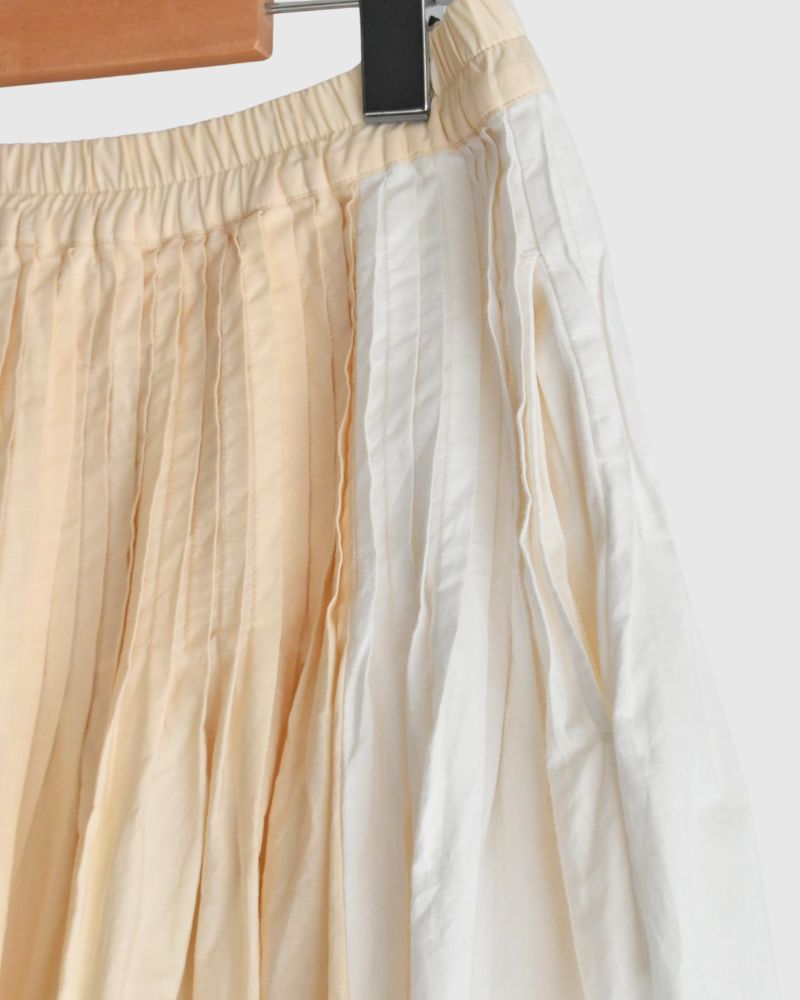 40s ORGANIC POPLIN(PATCHWORK) PINTUCK FLARED SKIRT WITH CRAZY PATCH WORK in Natural/White