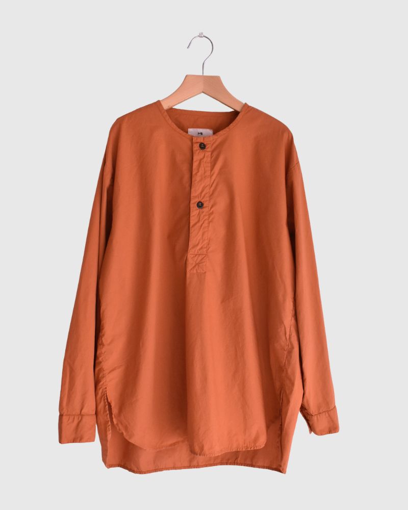 60s COTTON POPLIN OVERDYE HENRY NECK SHIRT in Brick