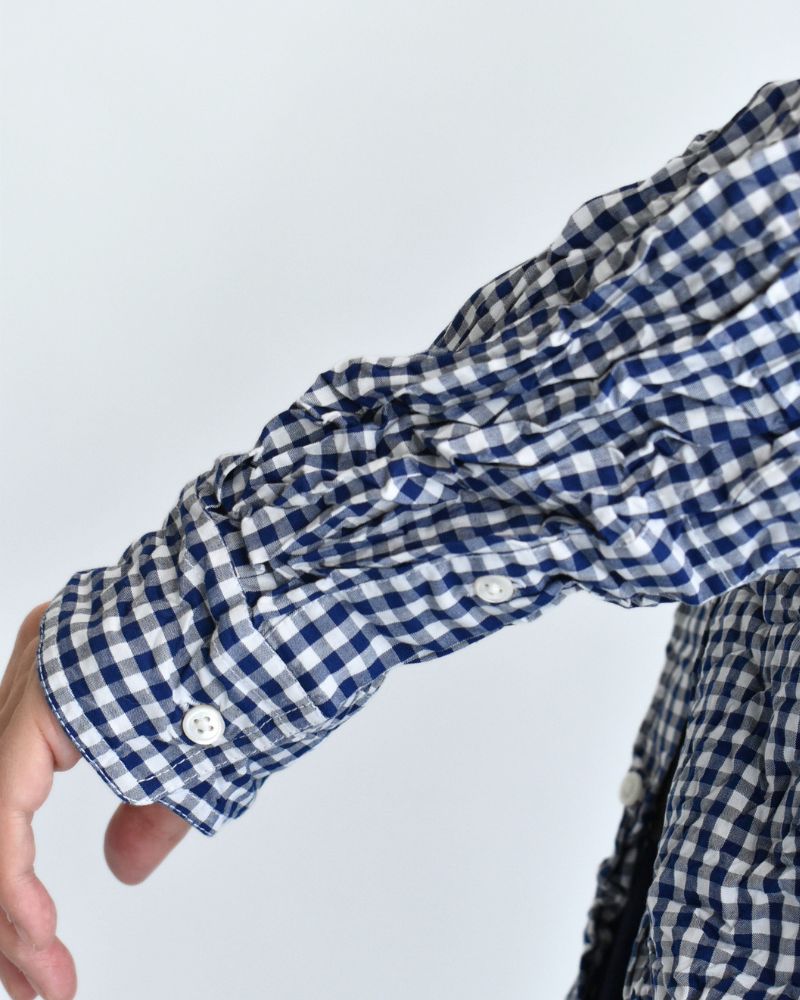 BANDED COLLAR L/SL OVERSIZED SHIRTS in BlueGingham