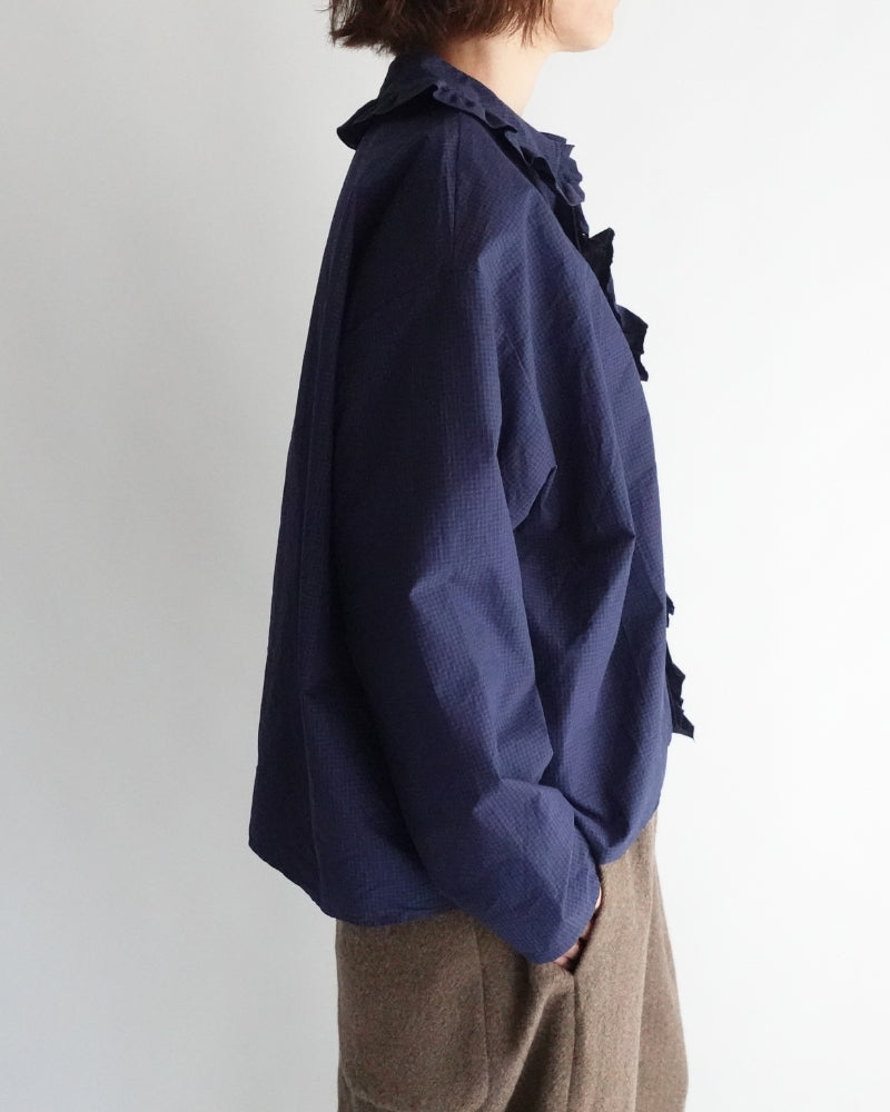 Collar & Front Frill Blouse in Navy