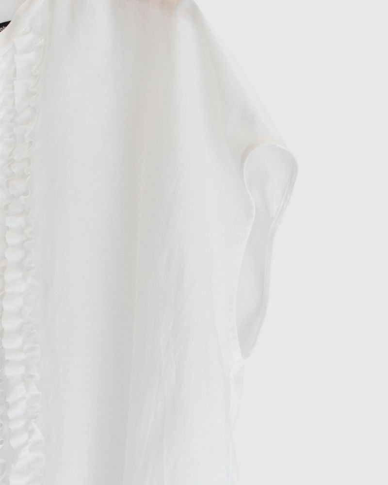 RAY-SILK French Sleeve Frill Blouse in White