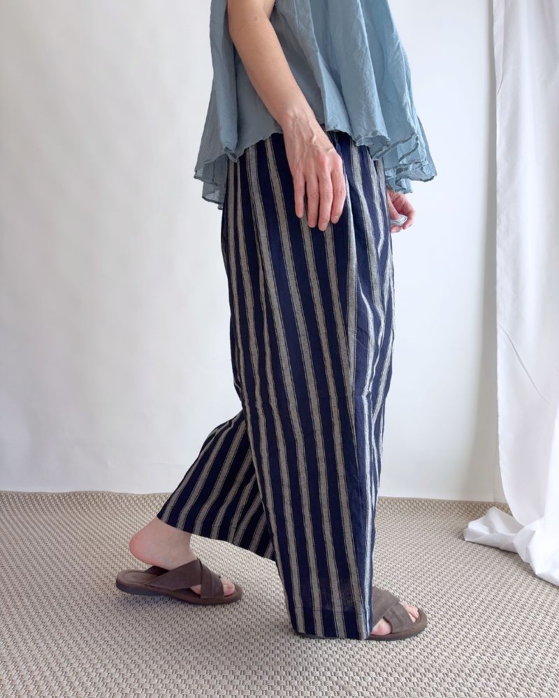 Linen Cotton Stripe Pants in Indigo/Natural