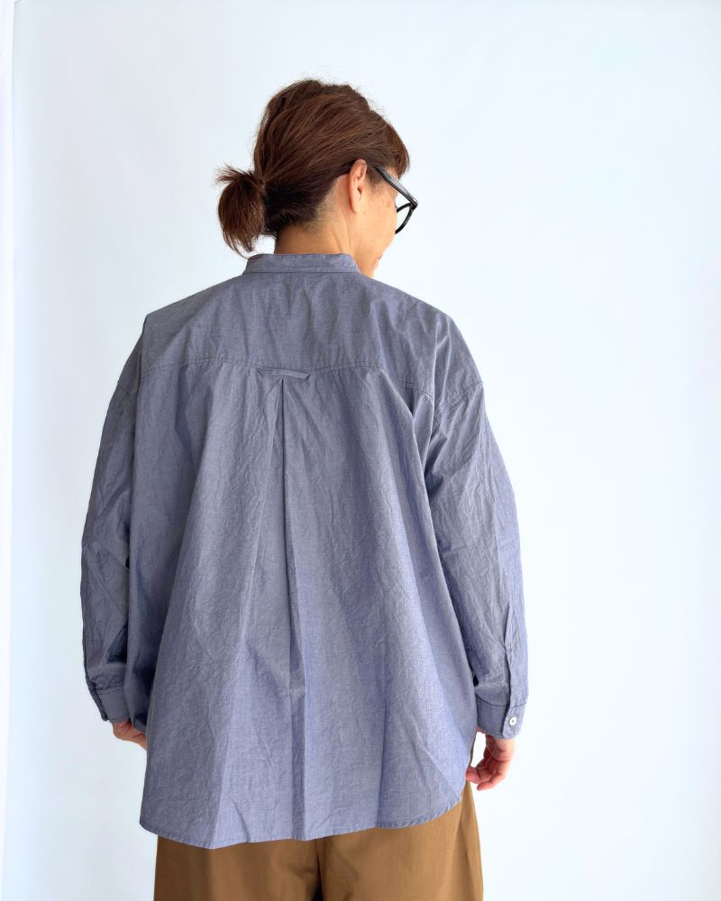 Band Collar Big Shirt in Navy