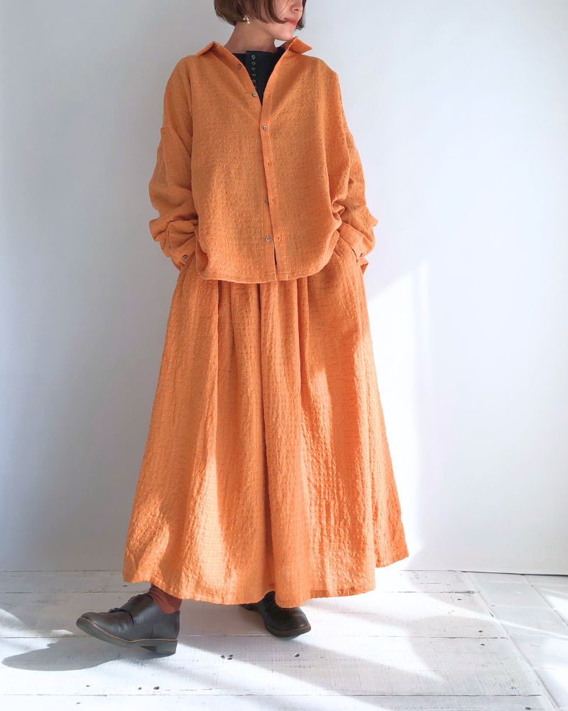 Wool cotton gingham shirt in Orange/Mocha