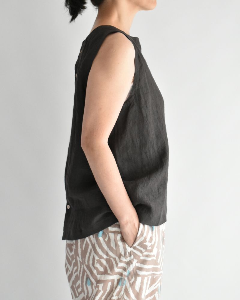 2-Way Sleeveless Blouse (Linen) in Brown