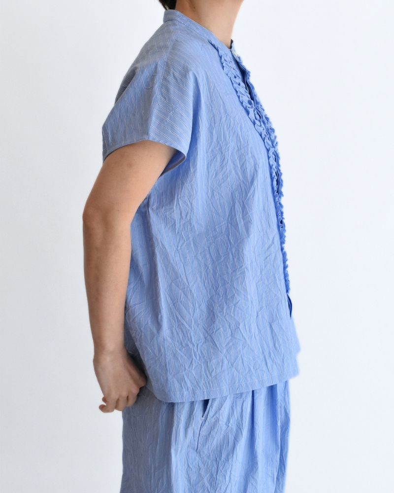 RAY-CC French Sleeve Frill Blouse in SaxStripe