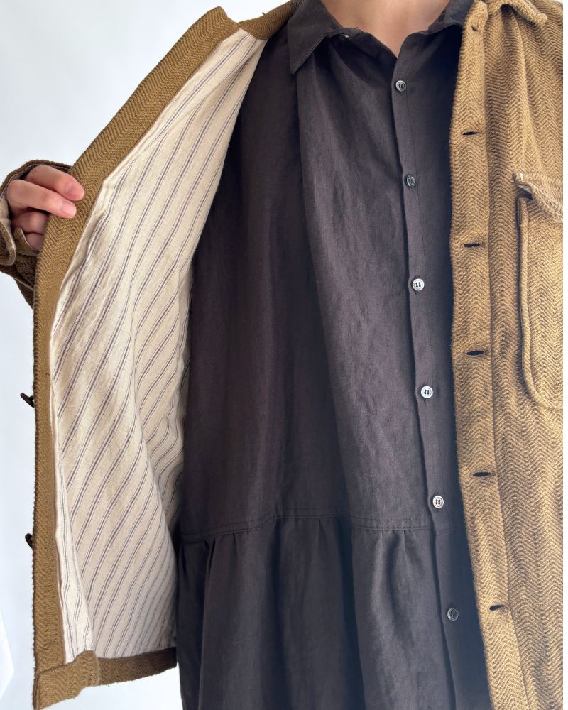 TEORI Cotton Herringbone Jacket in KhakiBrown