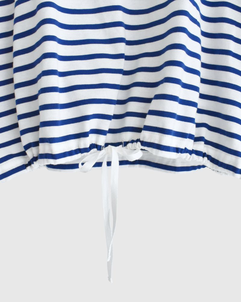 Drawstring Hoodie Pullover in Blue/White