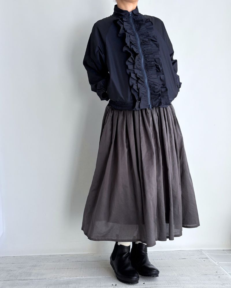 Front Frill Zip-Up Jumper in Navy