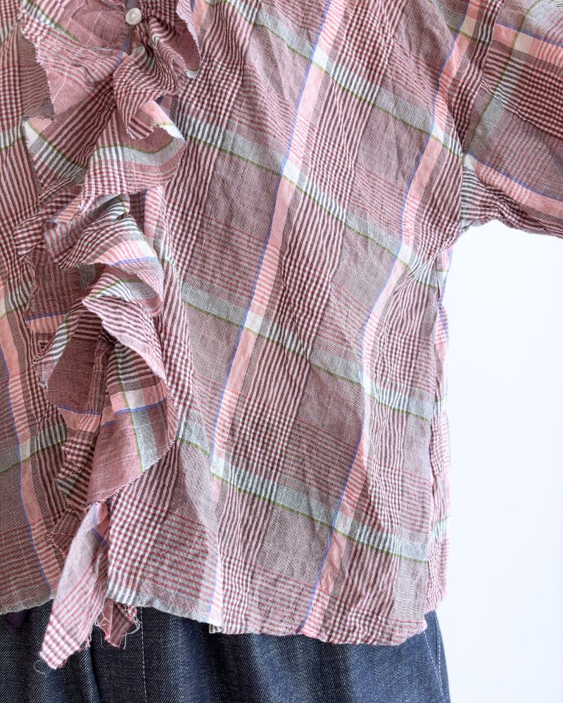 Check frill trim blouse in Pink