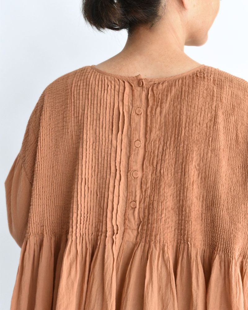 Crew-Neck 3/4 SL Shirt with Mini Pintuck in DarkOrange