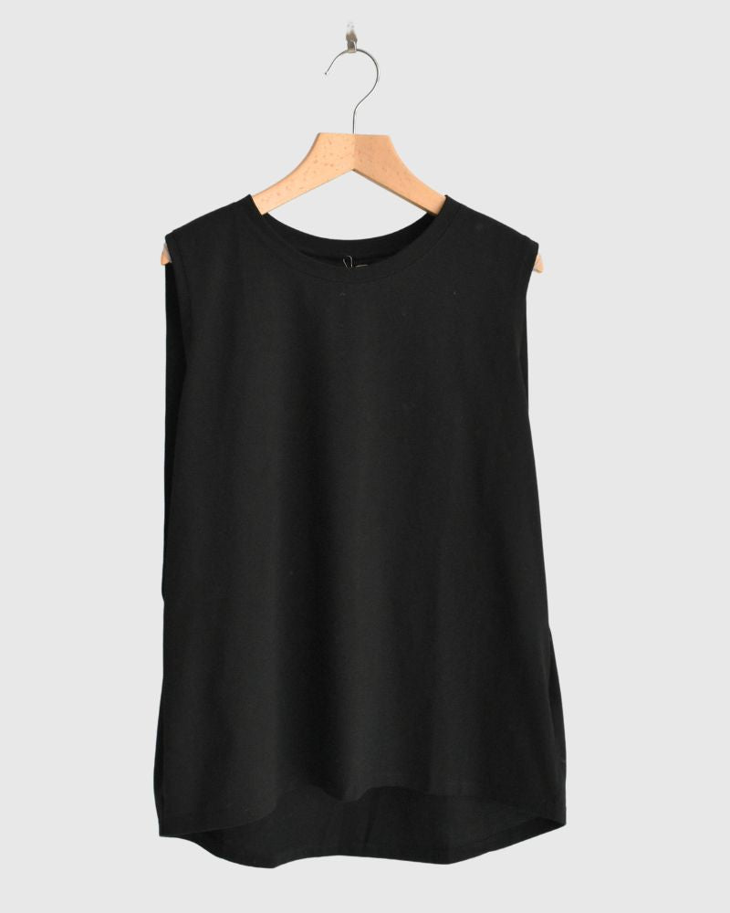 Shoulder Tuck Tank Top in Black